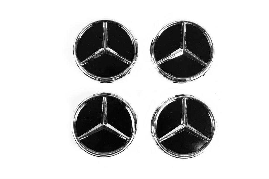 Mercedes-Benz Wheel center caps 71/74 mm without ring (4 pcs, black with chrome logo) Photo 2