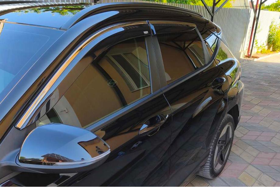 Hyundai Kona 2023- Window deflectors with chrome trim (4 pcs, Niken) Image