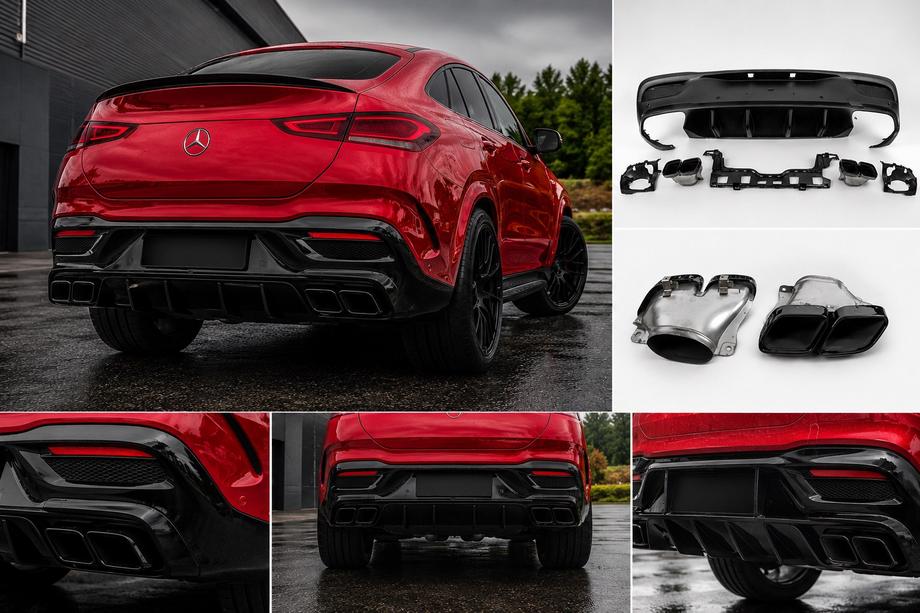 Mercedes GLE coupe C167 2019- Rear diffuser with tips Black (GLE63 design) Image