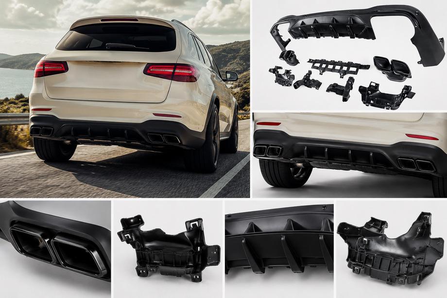 Mercedes GLC X253 2015-2022 Rear Diffuser with Tips Black (AMG63 Design) Photo 1