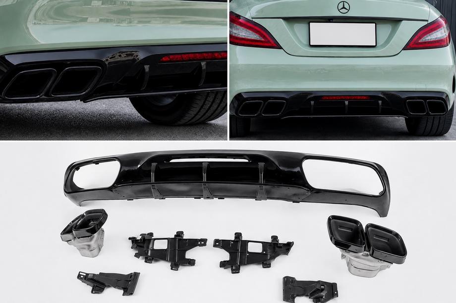 Mercedes CLS C218 2011-2018 Rear diffuser with exhaust tips Black (2015-2018, GT63 Design) Photo 1