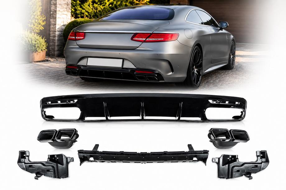 Mercedes S-class C217 Coupe 2014-2020 Rear Diffuser with Tips Black (2018-2020) Image