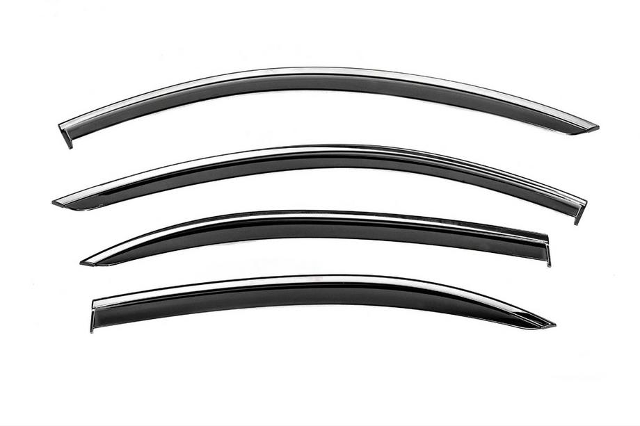 Mercedes S-class W221 2005-2013 Window Deflectors with Chrome Trim Niken Luxury (Long, 4 pcs) Image