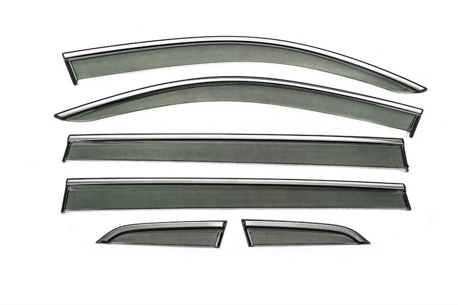 Volkswagen Tiguan 2016-2023 Window Deflectors with Chrome Trim Niken Luxury (Long, 6 pcs) Image