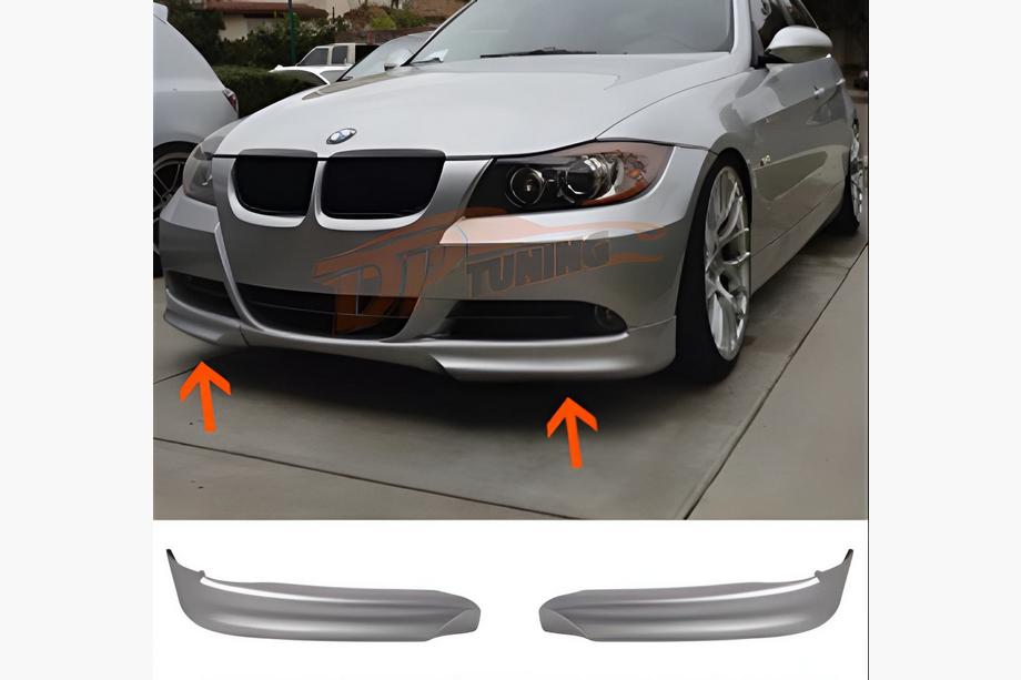 BMW 3 Series E90/E91 2005-2011 Front Flap Lip DPT (for E90 Base 2005-2008, Gloss Black, 2 pcs) Photo 1