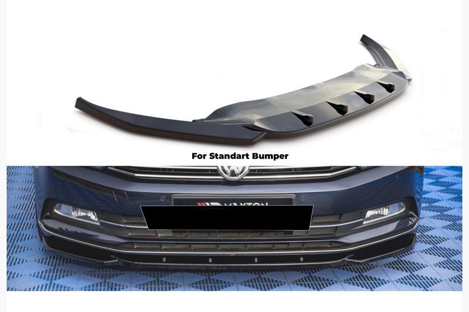 Volkswagen Passat B8 2015-2023 DPT V-1 Front Bumper Lip Spoiler (2015-2019 EU, Gloss Black) Image