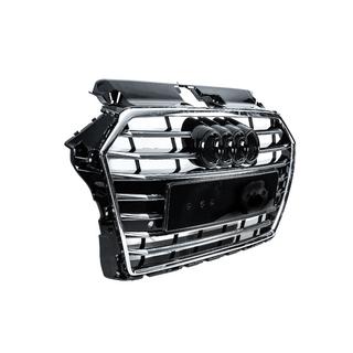 Front Grille S-Style (2016-2020, Black with Chrome) Audi A3 2012-2020 photo 3