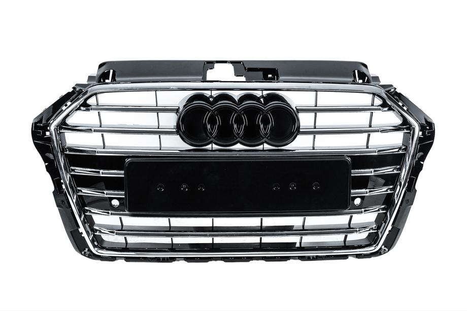 Audi A3 2012-2020 Front Grille S-Style (2016-2020, Black with Chrome) Image
