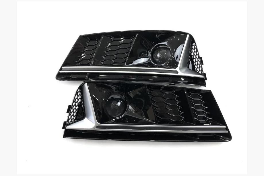 Audi A4 B9 2015-2024 Fog light grilles with RS-Style opening (2015-2019, 2 pcs, Black) Photo 1