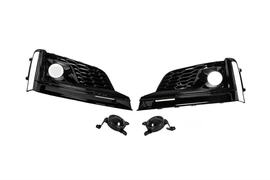 Audi A5 2016-2025 Fog Light Grilles with Fog Lights (2016-2019, 2 pcs, Black) Photo 1