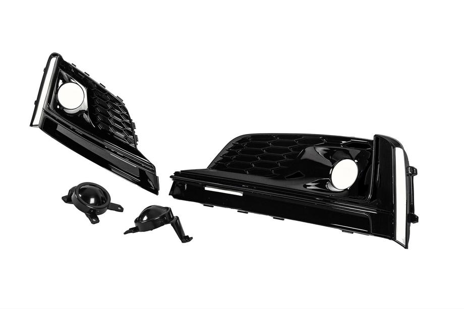 Audi A5 2016-2025 Fog Light Grilles with Fog Lights (2016-2019, 2 pcs, Black) Photo 2