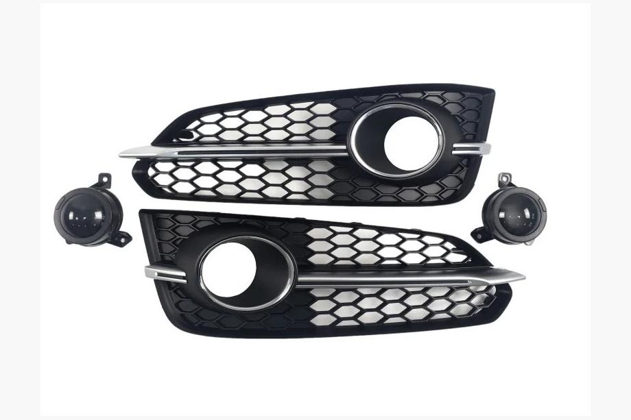 Audi A8 2010-2018 Fog Light Grilles with Fog Lamp (2014-2018, 2 pcs, Black with Gray) Photo 1