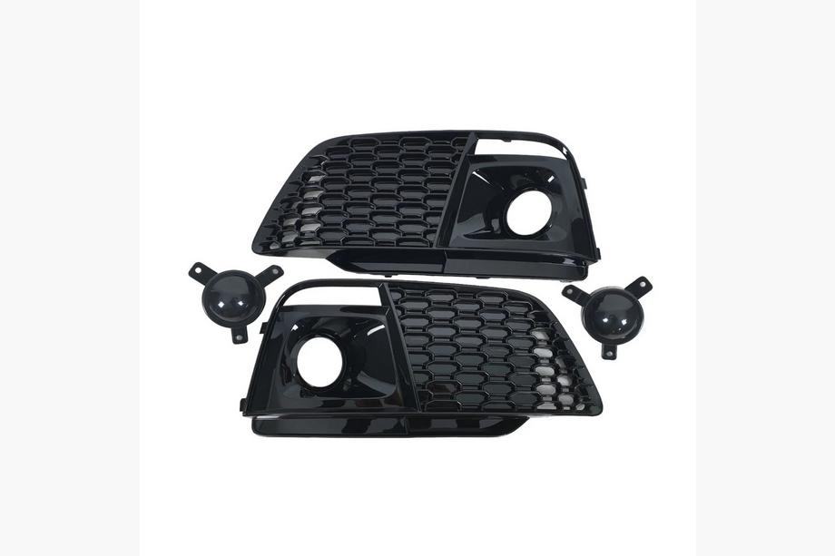 Audi Q5 2017-2025 Fog Light Grilles with Fog Lamp RS-Style (Sport, 2017-2020, 2 pcs, Black) Image