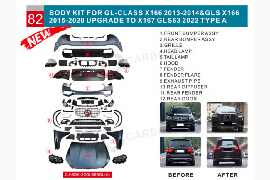 Mercedes GL/GLS class X166 2012-2019 Facelift conversion kit from X166 to GLS63 X167 (Type-A) Image