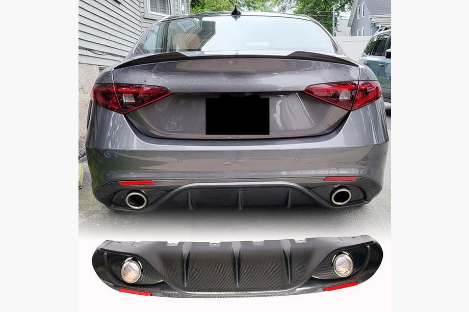 Alfa Romeo Giulia 2016-2022 Rear Bumper Diffuser with Tips V2 (for Base, Carbon) Image