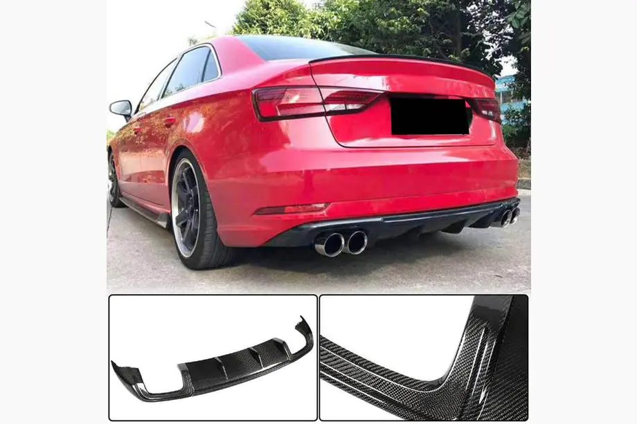 Audi A3 2012-2020 Rear bumper diffuser (for Base Sedan 2017-2020, Carbon) Image