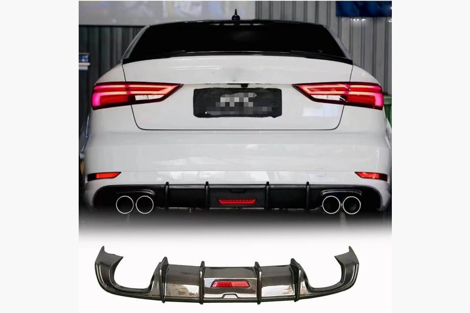 Audi A3 2012-2020 Rear bumper diffuser with LED brake light (for Base Sedan 2017-2020, Carbon) Image