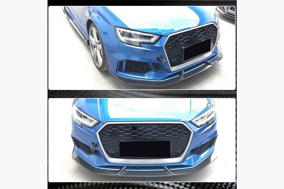 Audi A3 2012-2020 Front bumper lip spoiler V4 (for RS3 Sedan 2017-2020, Carbon) Photo 5