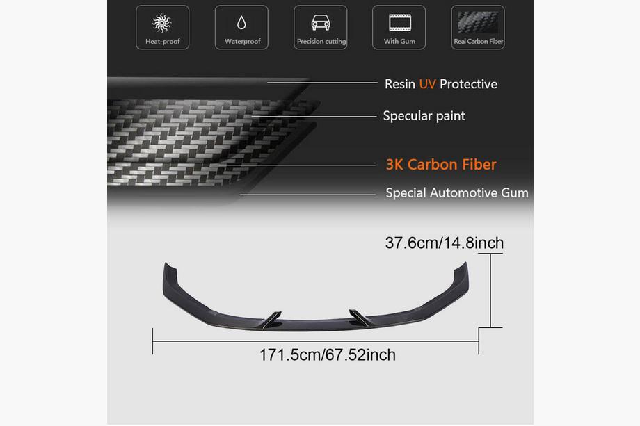Audi A3 2012-2020 Front bumper lip spoiler V4 (for RS3 Sedan 2017-2020, Carbon) Photo 6