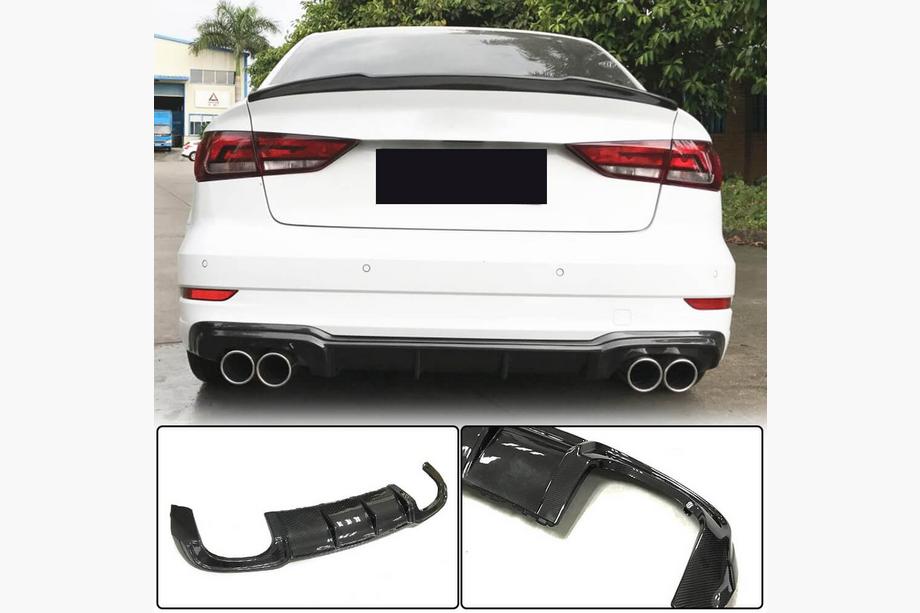 Audi A3 2012-2020 Rear bumper diffuser V5 (for S-Line Sedan 2017-2020, Carbon) Image