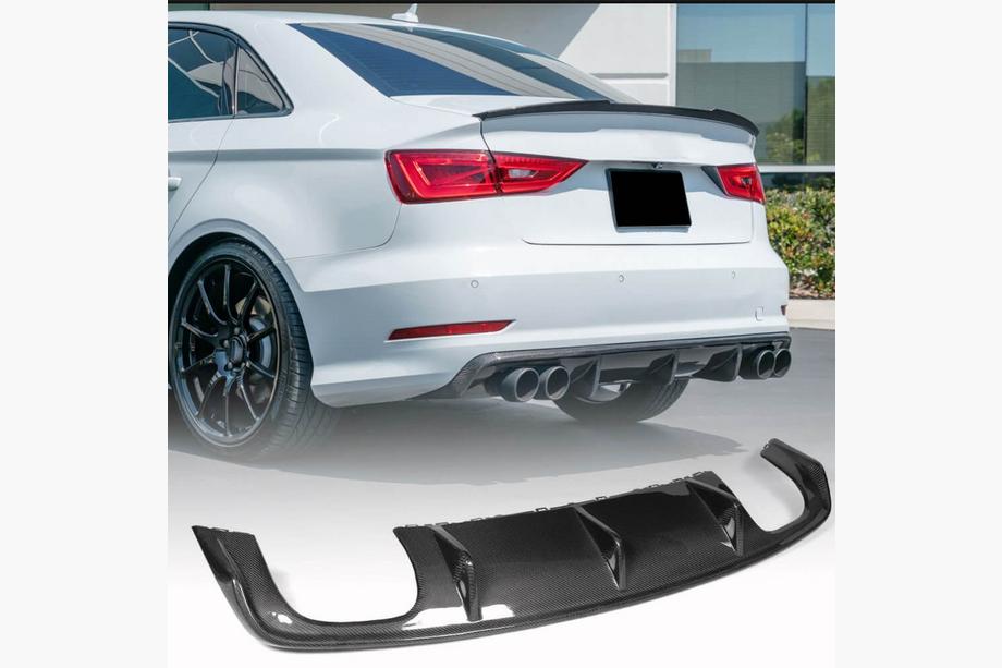 Audi A3 2012-2020 Rear Bumper Diffuser V2 (for S-Line Sedan 2012-2016, Carbon) Image