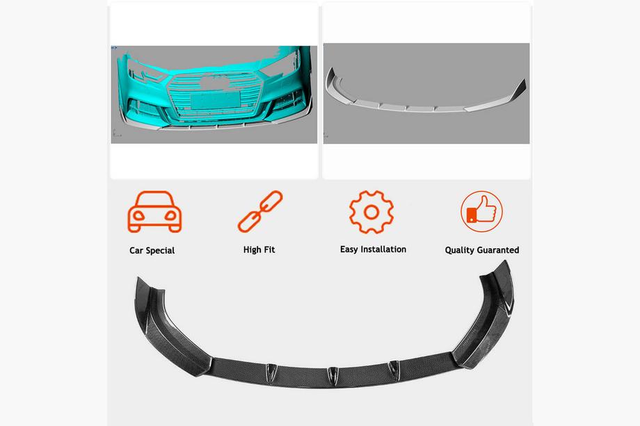 Audi A3 2012-2020 Front bumper lip spoiler Lip V2 (for S-Line Sedan 2017-2020, Carbon) Photo 2