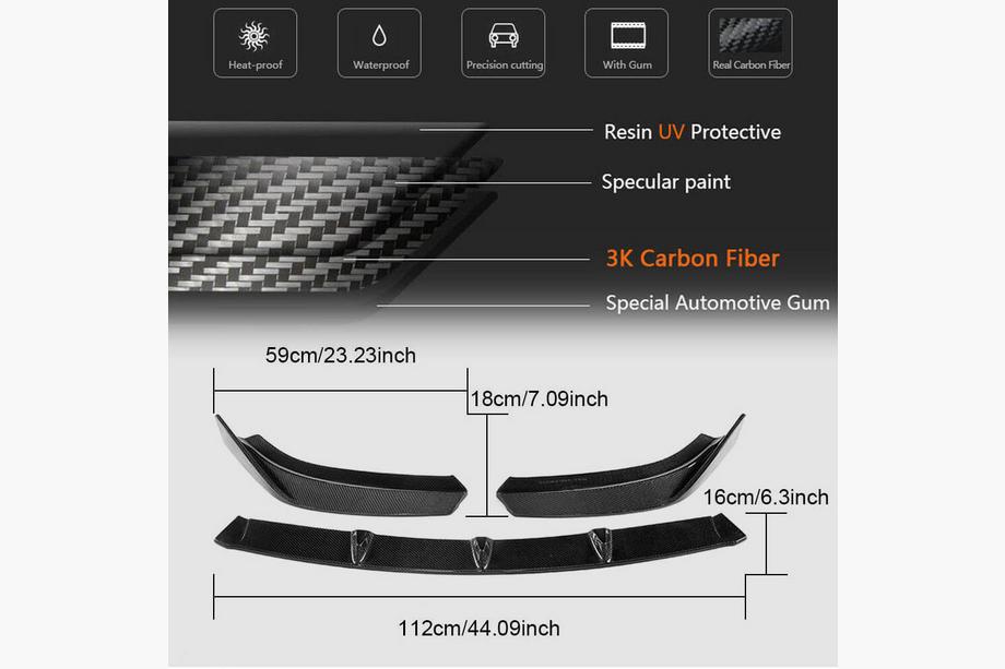 Audi A3 2012-2020 Front bumper lip spoiler Lip V2 (for S-Line Sedan 2017-2020, Carbon) Photo 4