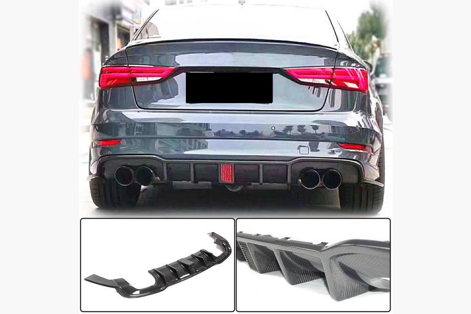 Audi A3 2012-2020 Rear bumper diffuser V2 (for S-Line Sedan 2017-2020, Carbon) Image