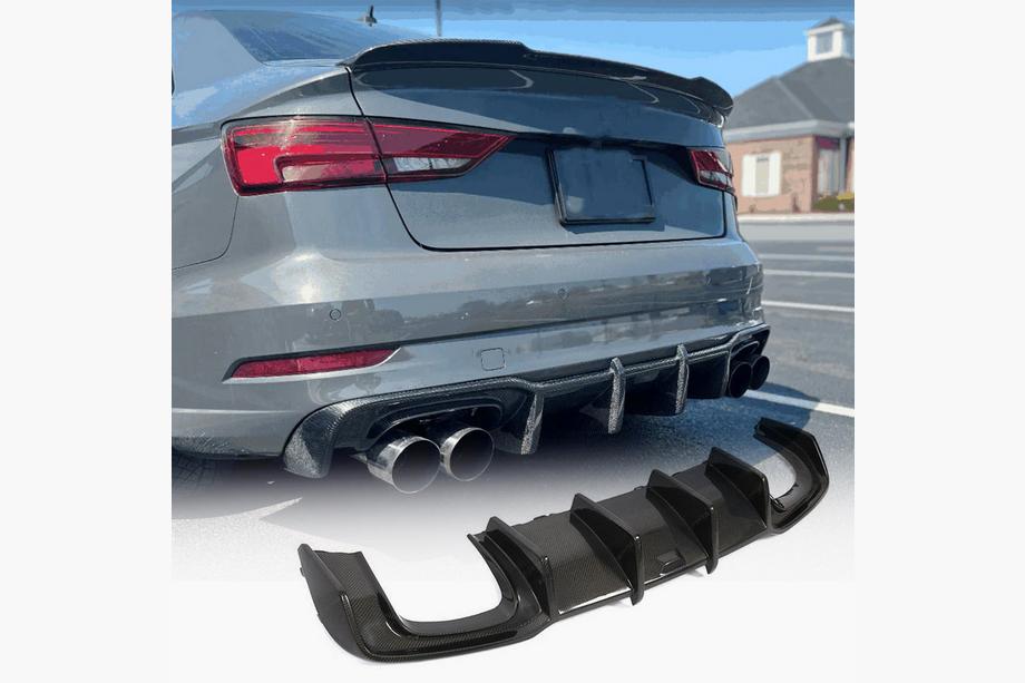 Audi A3 2012-2020 Rear bumper diffuser V1 (for S-Line Sedan 2017-2020, Carbon) Image