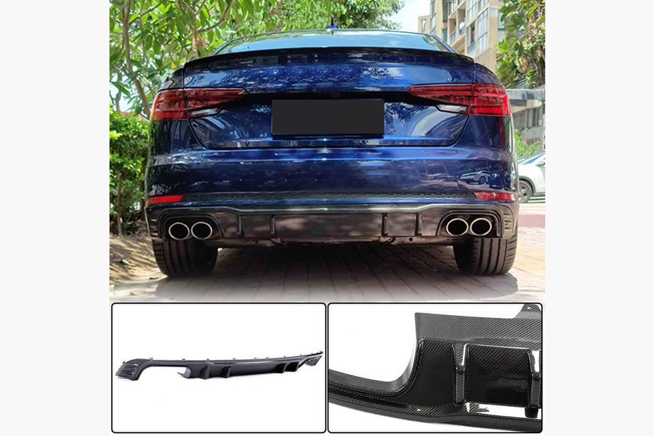Audi A4 B9 2015-2024 Rear Bumper Diffuser V2 (for S-Line Sedan 2015-2019, Carbon) Image
