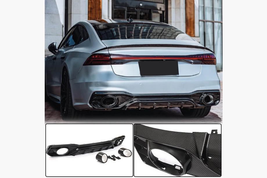Audi A7 2018- Rear bumper diffuser with exhaust tips (for S-Line 2018-2022, Dry Carbon) Image