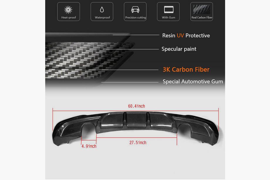 BMW 3 Series F34 2013–2020 Rear Bumper Diffuser V2 for F34 M-Sport, Carbon Photo 6