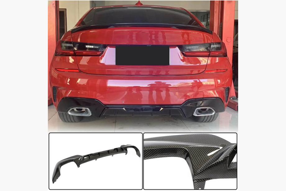 BMW 3 Series G20/G21 2018- Rear Bumper Diffuser V4 for M-Sport 2018-2022, Carbon Photo 1