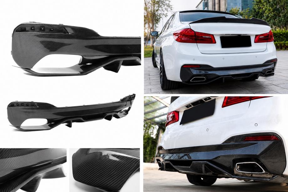 BMW 5 Series G30/G31 2017–2023 V4 rear bumper diffuser (for M-Sport/M5 F90, Carbon) Image