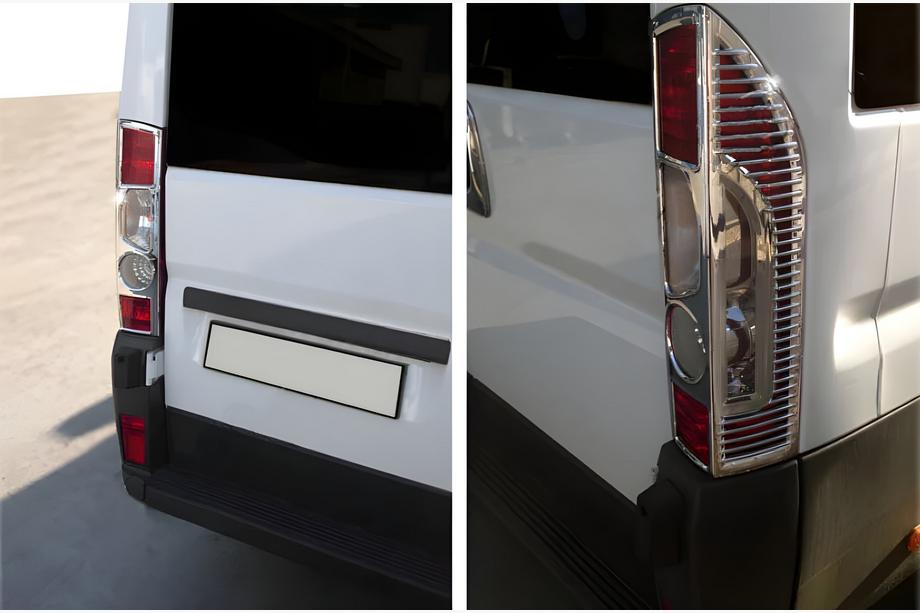 Fiat Ducato 2006-2025 Chrome Tail Light Covers with Curve (2006-2014, 2 pcs, Plastic) Image