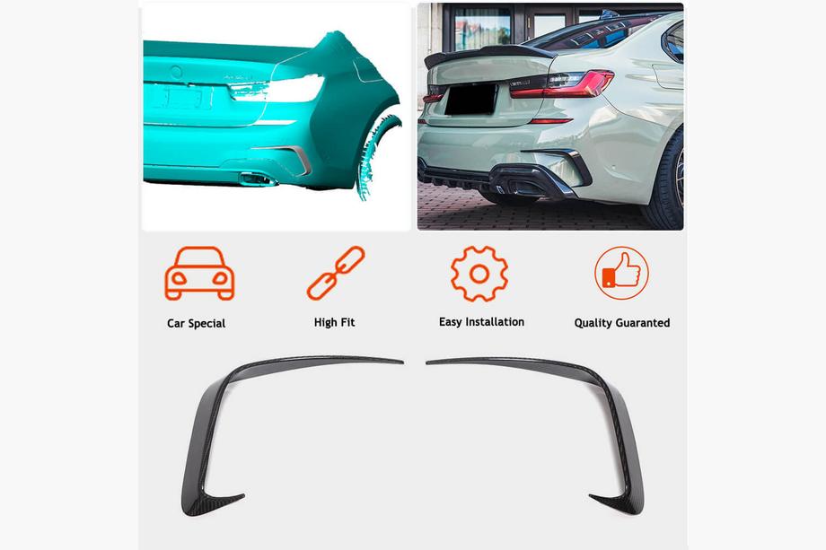 BMW 3 Series G20/G21 2018- Rear Bumper Flap Extensions (for M-Sport 2018-2022, Carbon) Photo 3