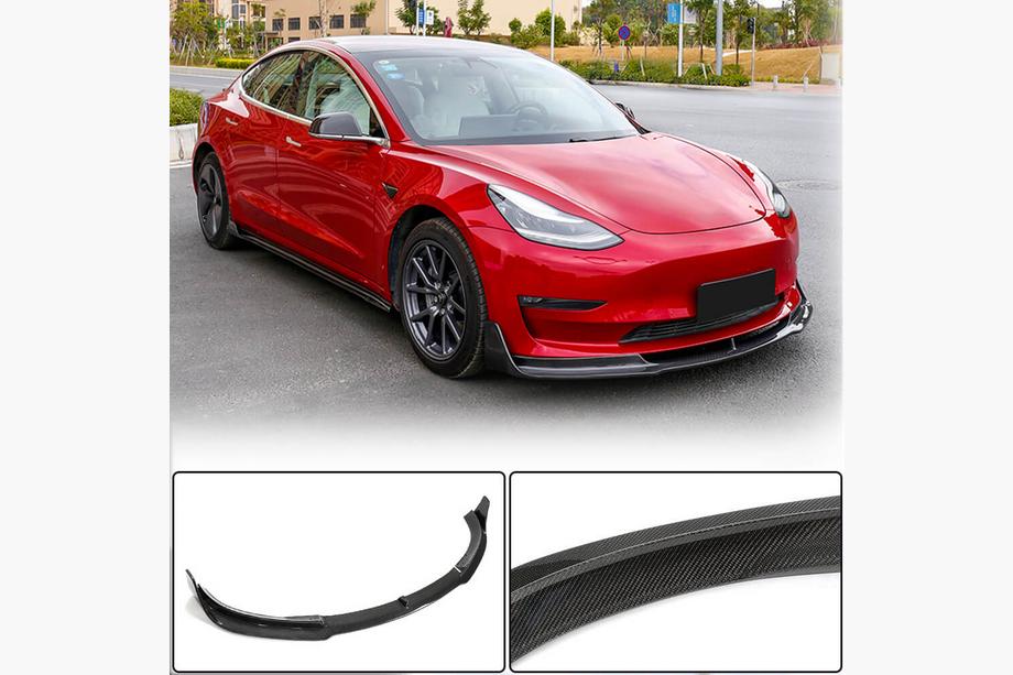 Tesla Model 3 2017- Front Bumper Lip V1 (2017-2023, Carbon) Image