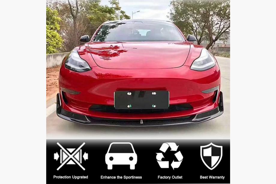 Tesla Model 3 2017- Front Bumper Lip V1 (2017-2023, Carbon) Photo 2