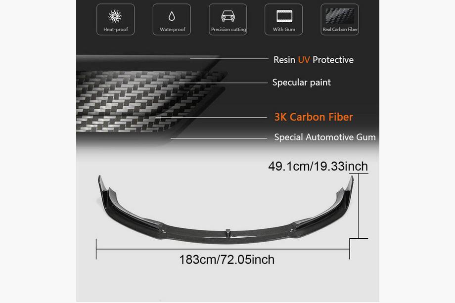 Tesla Model 3 2017- Front Bumper Lip V1 (2017-2023, Carbon) Photo 5
