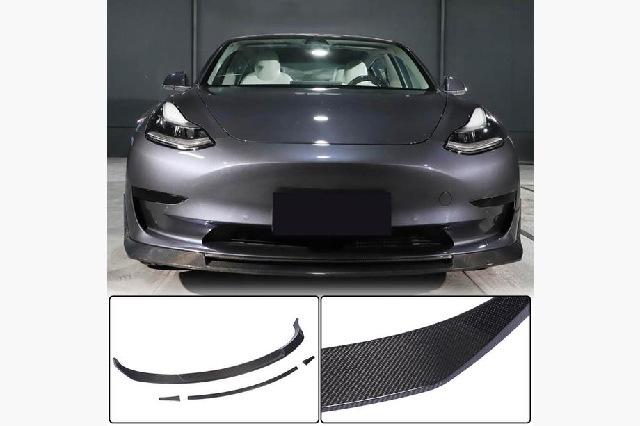 Tesla Model 3 2017- Front Bumper Lip V2 (2017-2023, Carbon) Image