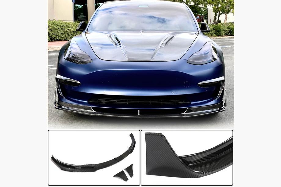 Tesla Model 3 2017- Front Bumper Lip V3 (2017-2023, Carbon) Image