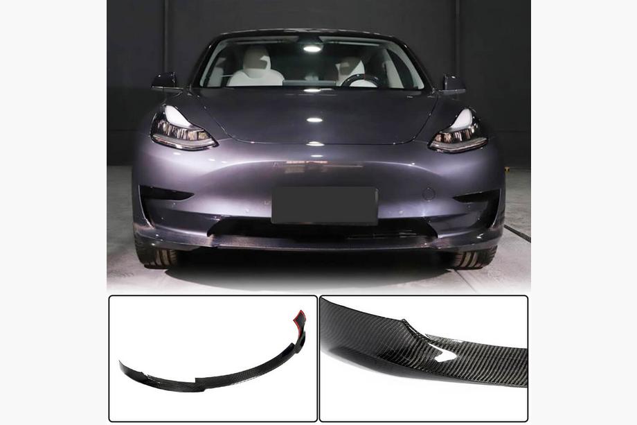 Tesla Model 3 2017- Front Bumper Lip V7 (2017-2023, Carbon) Image