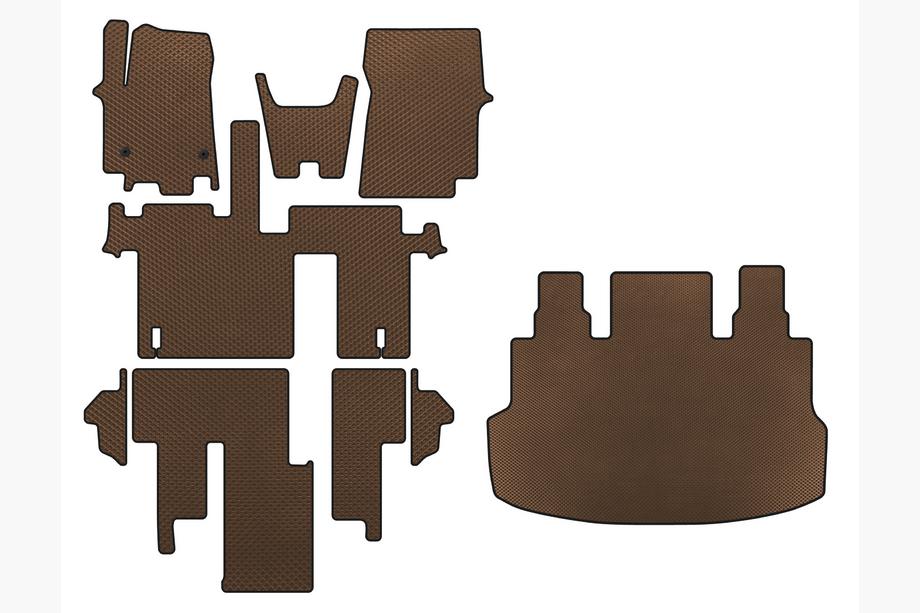Hyundai Staria 2021- EVA Floor Mats (full interior, 1+1, 5/9-seater, Brown) Image