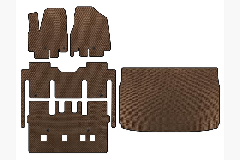 Kia Sedona 2014-2020 EVA Floor Mats (full interior, 8-seater, Brown) Image