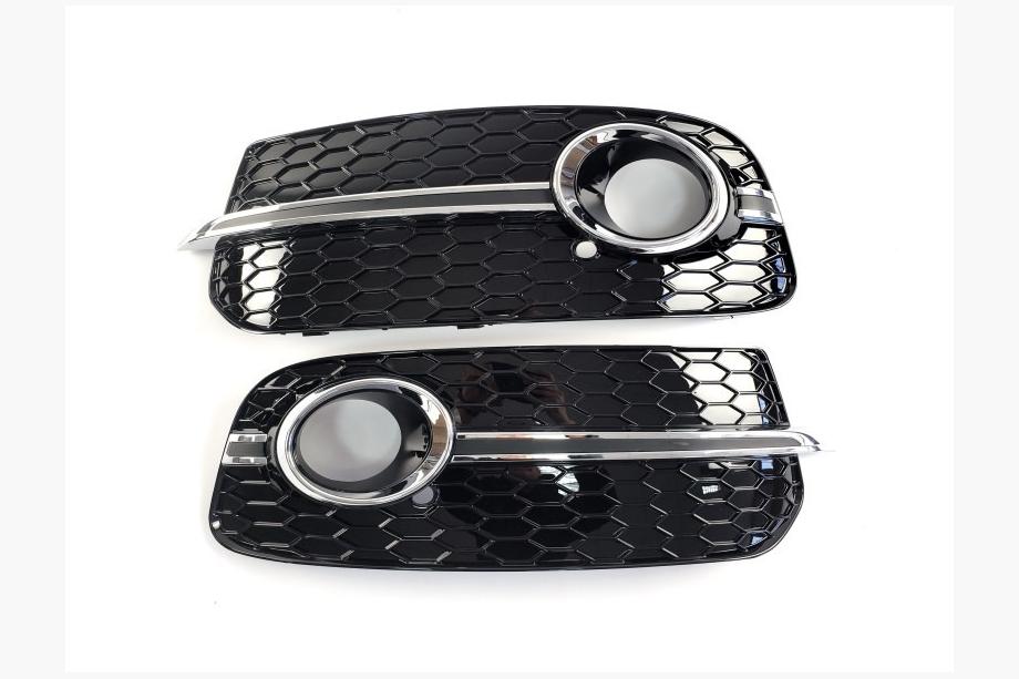 Audi Q5 2008-2017 Fog Light Grilles RS-Style (2013-2017, 2 pcs, Black with Chrome) Image