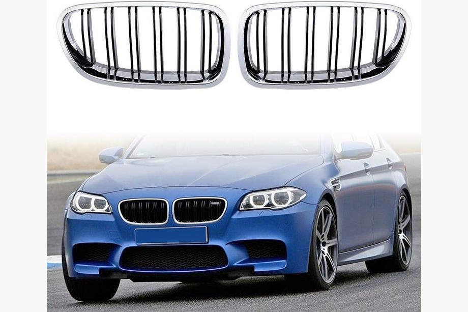 BMW 5 Series F10/F11 2010–2016 Kidneys M-Look (Gloss Black with Chrome Trim) Photo 2