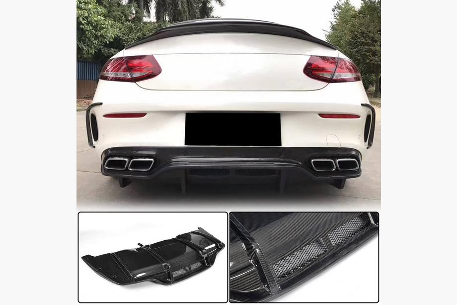 Mercedes C-class W205 2014-2021 Rear Bumper Diffuser V2 (for Coupe/Cabriolet C63 AMG 2015-2019, Carbon) Photo 1