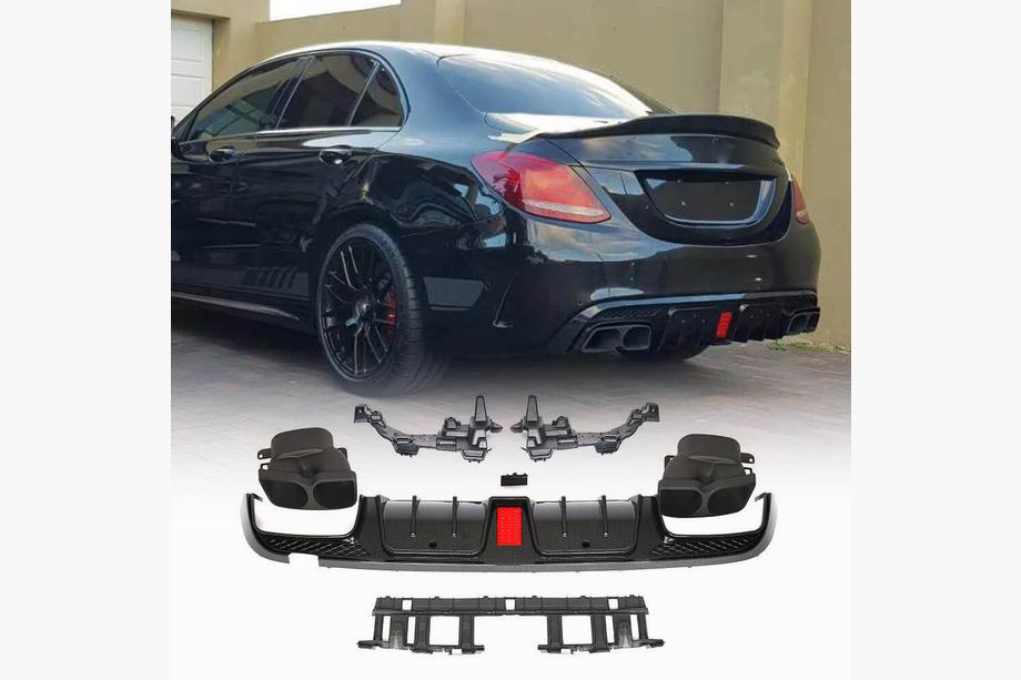 Mercedes C-class W205 2014-2021 Rear bumper diffuser with exhaust tips (for SD C43 AMG 2015-2019, Carbon) Image