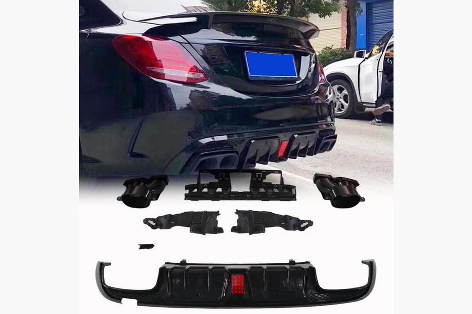 Mercedes C-class W205 2014-2021 Rear bumper diffuser with exhaust tips (for SD C43 AMG 2015-2021, Carbon) Photo 1