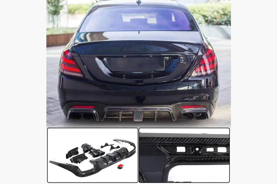 Mercedes S-class W222 2013-2022 Rear bumper diffuser with exhaust tips (for S63/S65 AMG 2018-2021, Carbon) Image